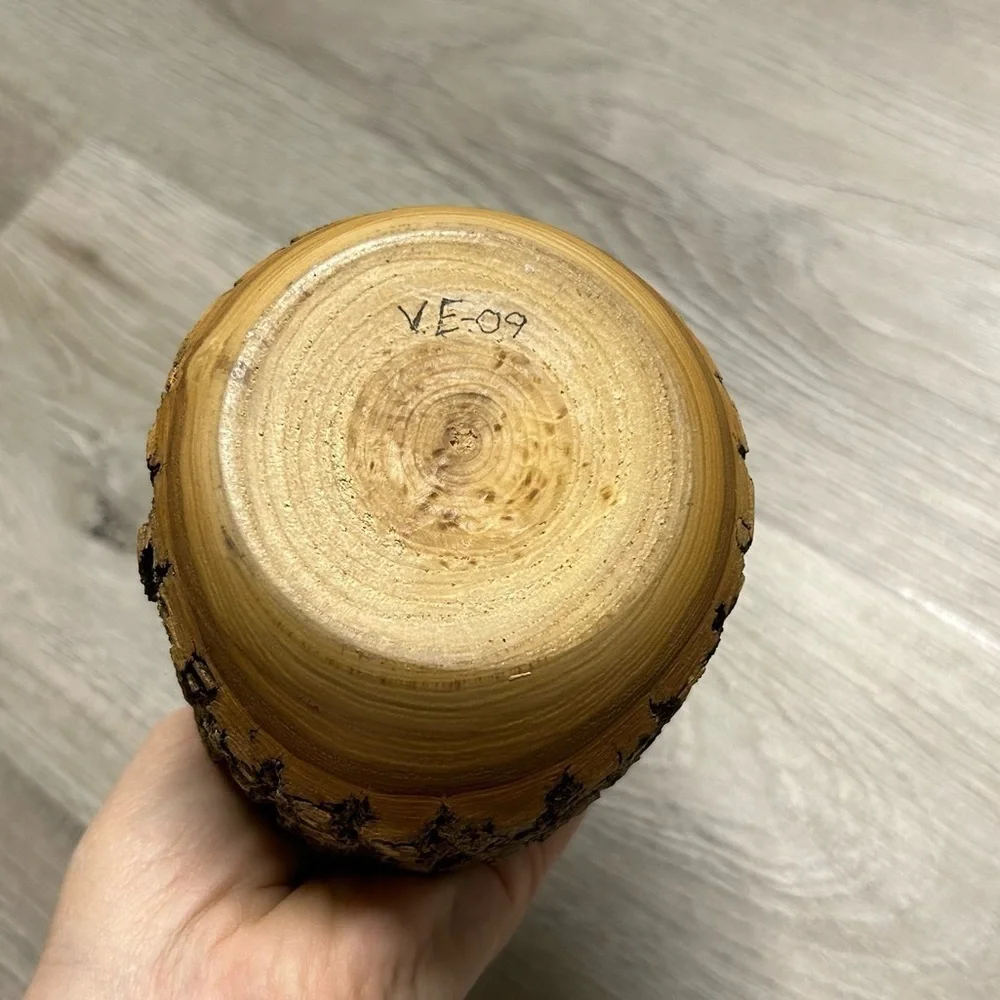Hand Made Rustic Turned Wood Vase with Natural Bark 7